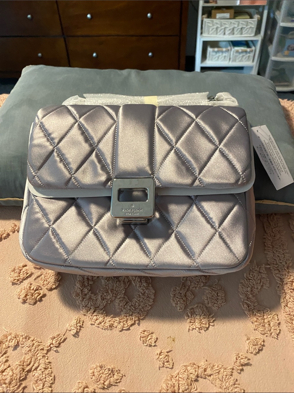 kate spade Quilted Metallic Silver Crossbody with Polished Lock